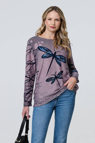 Izabel London – Dragonfly Print Long Sleeve Tunic Top