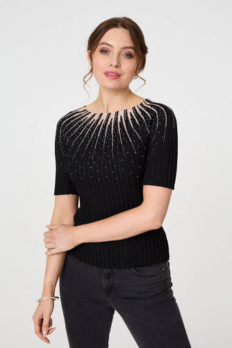 Izabel London – Sequin Embellished Short Sleeve Knit Top