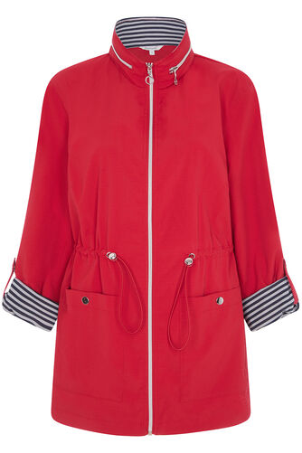 Lightweight Textured Coat With Stripe Detail