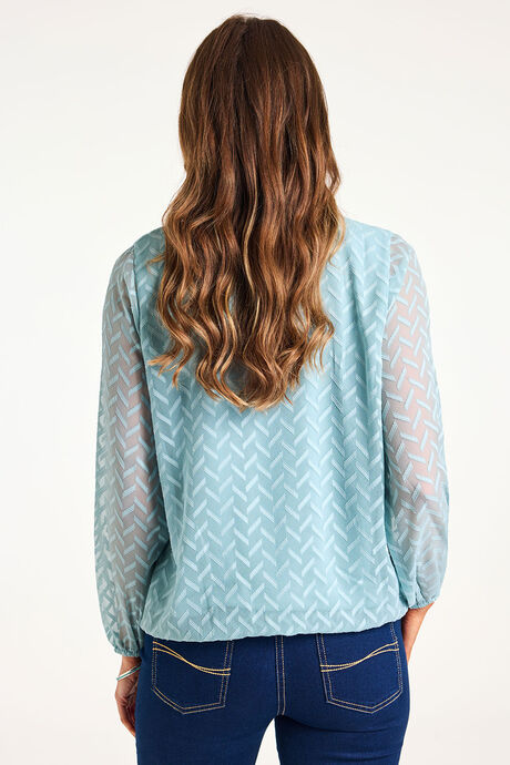 Long Sleeve Jacquard Bubble Hem Blouse