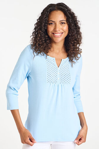 Broderie Rib Placket T-Shirt