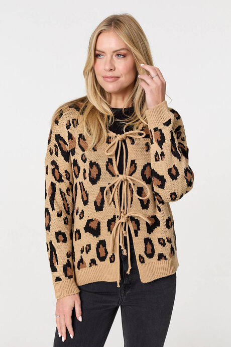 Izabel London – Animal Print Tie Front Cardigan