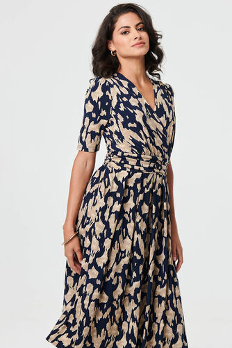 Izabel London – Printed Ruched 1/2 Sleeve Midi Dress