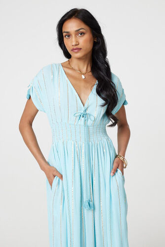 Izabel London – Striped Cap Sleeve Empire Maxi Dress
