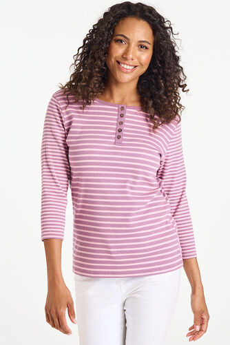 3/4 Sleeve Stripe Rib Top