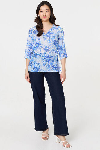 Izabel London – Floral 3/4 Sleeve Tie Detail Blouse