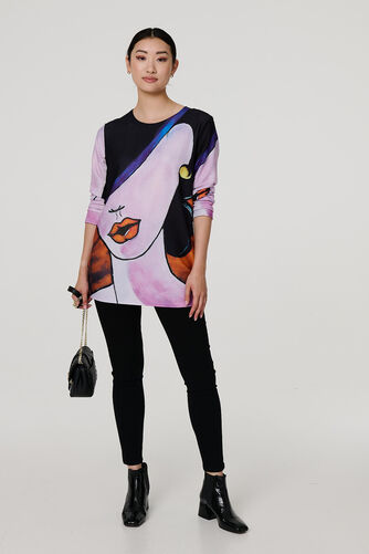 Izabel London – Abstract Diamante Detail Long Sleeve Top