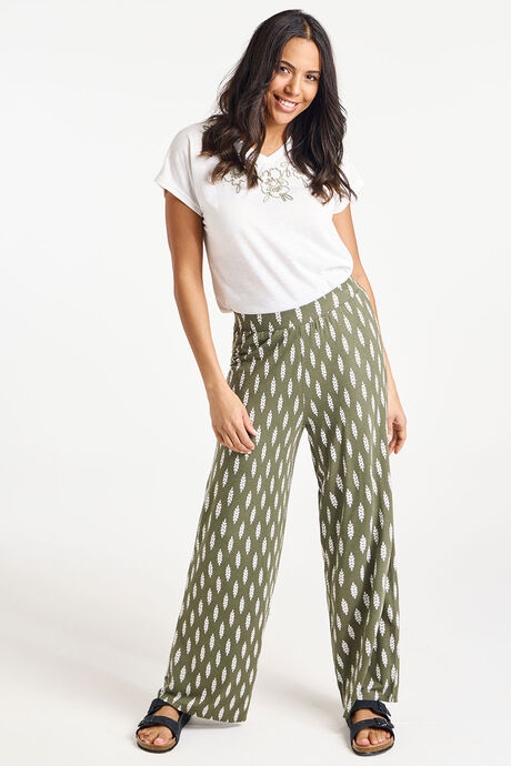 Tile Print Jersey Wide Leg Trousers
