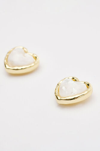 Pearl Heart Stud Earrings with Gold Trim