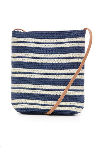 Navy Stripe Straw Shoulder Bag
