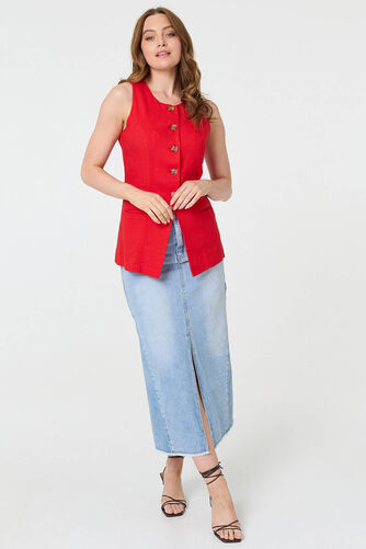 Izabel London – Sleeveless Button Front Waistcoat Top