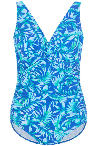 Palm Print Knot Front Swimsuit