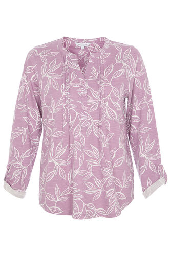Leaf Print Notch Neck Tunic