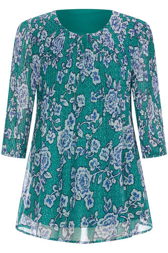 3/4 Sleeve Floral Print Tie Neck Blouse