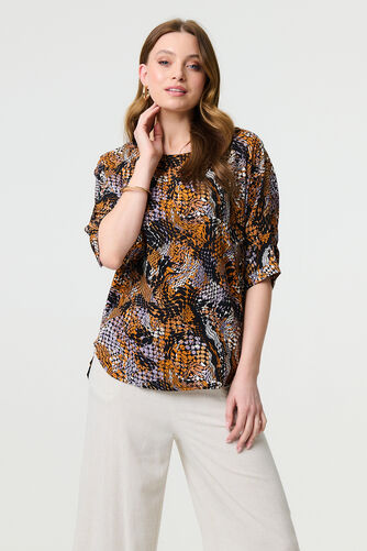 Izabel London – Animal Print 3/4 Sleeve Relaxed Top