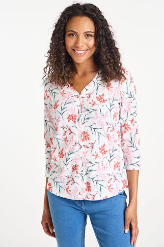Floral Print Button Through Textured Shirt