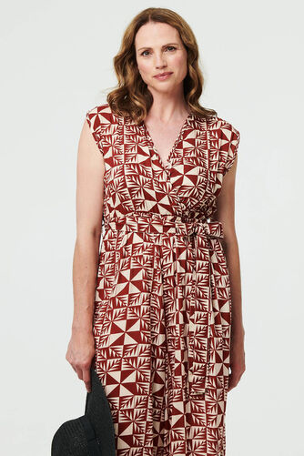 Izabel London – Geo Print Sleeveless Tie Waist Jumpsuit