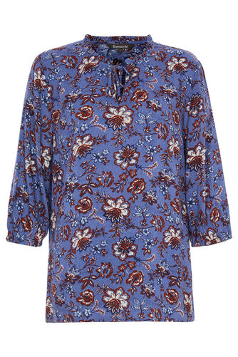 3/4 Sleeve Floral Print Tie Neck Blouse
