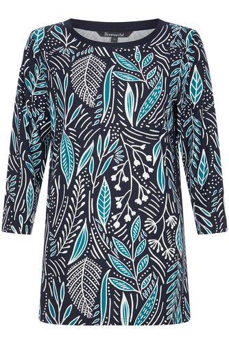 3/4 Sleeve Autumn Leaves Print Brushed Fabric Tunic