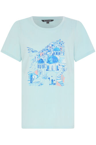 Short Sleeve Blue Holiday Scene T-Shirt