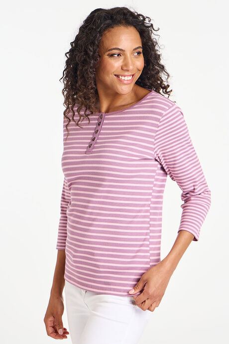 3/4 Sleeve Stripe Rib Top