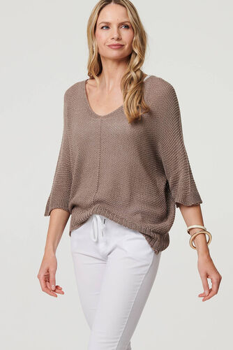 Izabel London – Sheer Mesh Texture 3/4 Sleeve Jumper