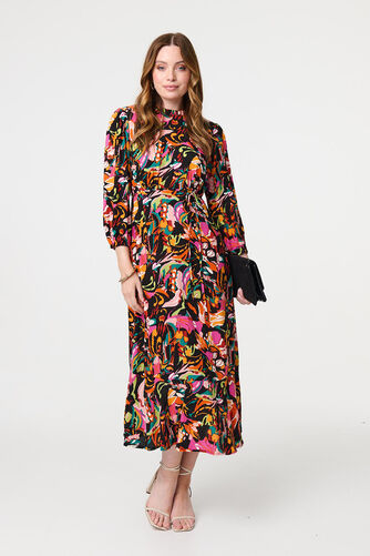 Izabel London – Printed High Neck Long Sleeve Midi Dress