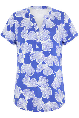 Large Leaf Print Half Placket Shirt