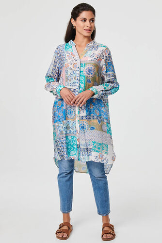 Izabel London – Patchwork Print Longline Tunic Shirt