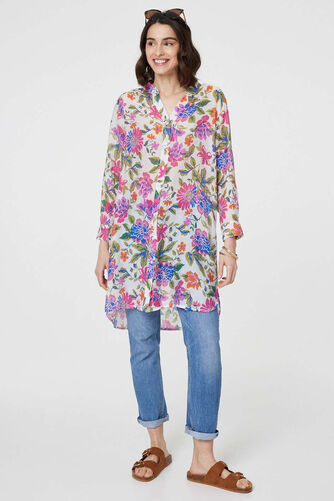Izabel London – Floral Long Sleeve Longline Blouse