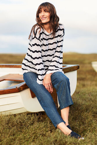 Autonomy - Striped Pointelle Jumper with Scalloped Edge