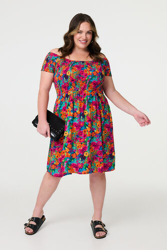 Izabel London – Floral Knee Length Bardot Dress