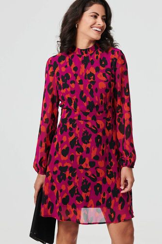 Izabel London – Animal Print Tie Waist Mini Skater Dress
