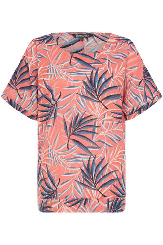 Short Sleeve Palm Print Cotton Slub Top