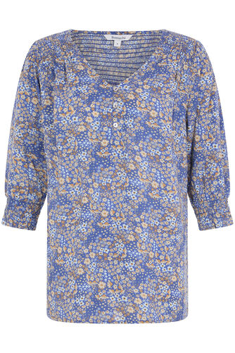 Ditsy Print Shirred Detail Blouse