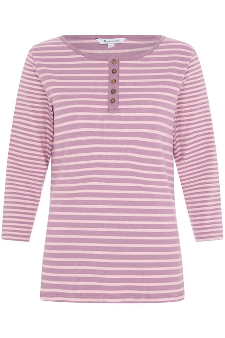 3/4 Sleeve Stripe Rib Top