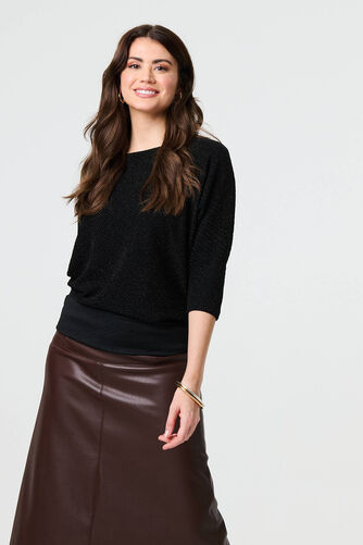 Izabel London – Metallic Stripe 3/4 Batwing Sleeve Top