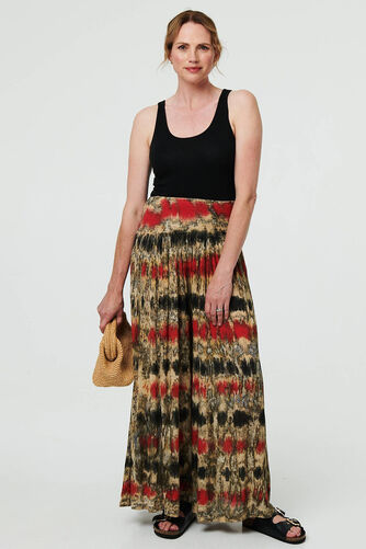 Tie Dye Shirred High Waist Wide Trousers