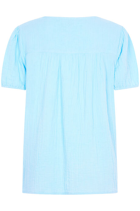 Short Sleeve Embroidered Double Cloth Blouse