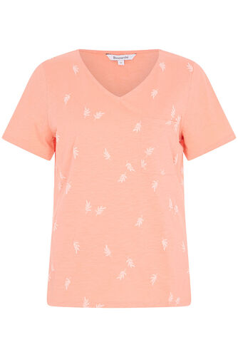 V-Neck Leaf Print T-Shirt