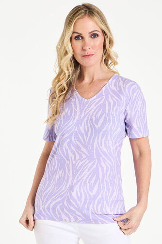 Short Sleeve Zebra Print V-Neck T-Shirt