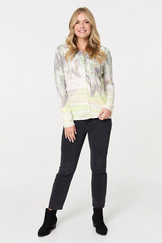 Izabel London – Leaf Print Long Sleeve Slim Cardigan