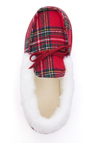 Fur Lined Check Moccasin Slippers
