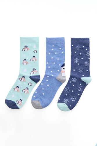 3 Pack Penguin and Snowflake Print Socks
