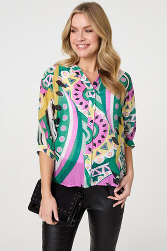 Izabel London – Abstract Print 3/4 Sleeve Relaxed Shirt