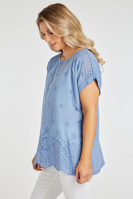 Short Sleeve Broderie Front Detail Top