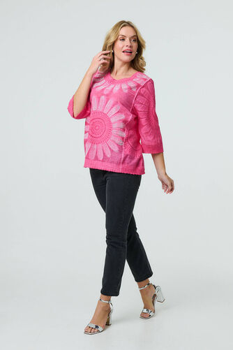 Izabel London – Floral Diamante Stud 3/4 Sleeve Knit Top