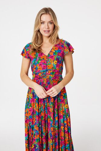 Izabel London - Floral Ruched Front Maxi Dress