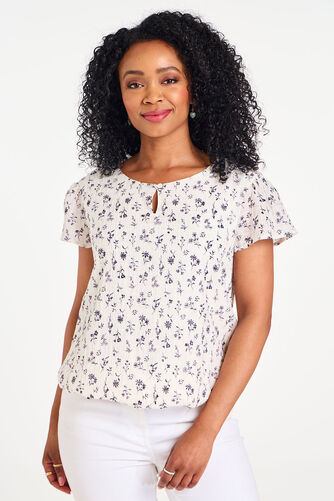 Ditsy Sprig Textured Bubble Hem Top