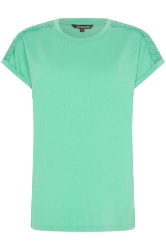 Plain T-Shirt with Lace Shoulder Detail